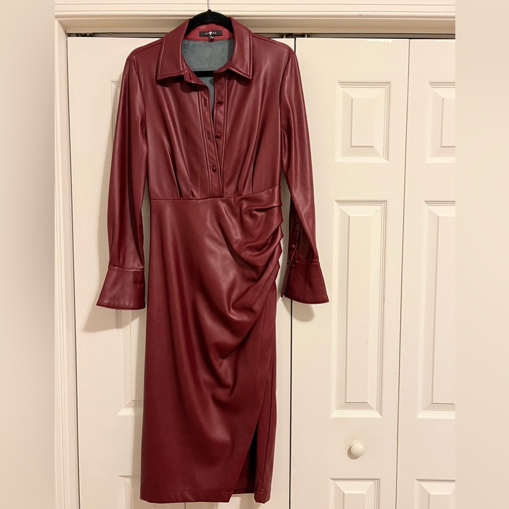 Elegant Burgundy Faux Leather Dress